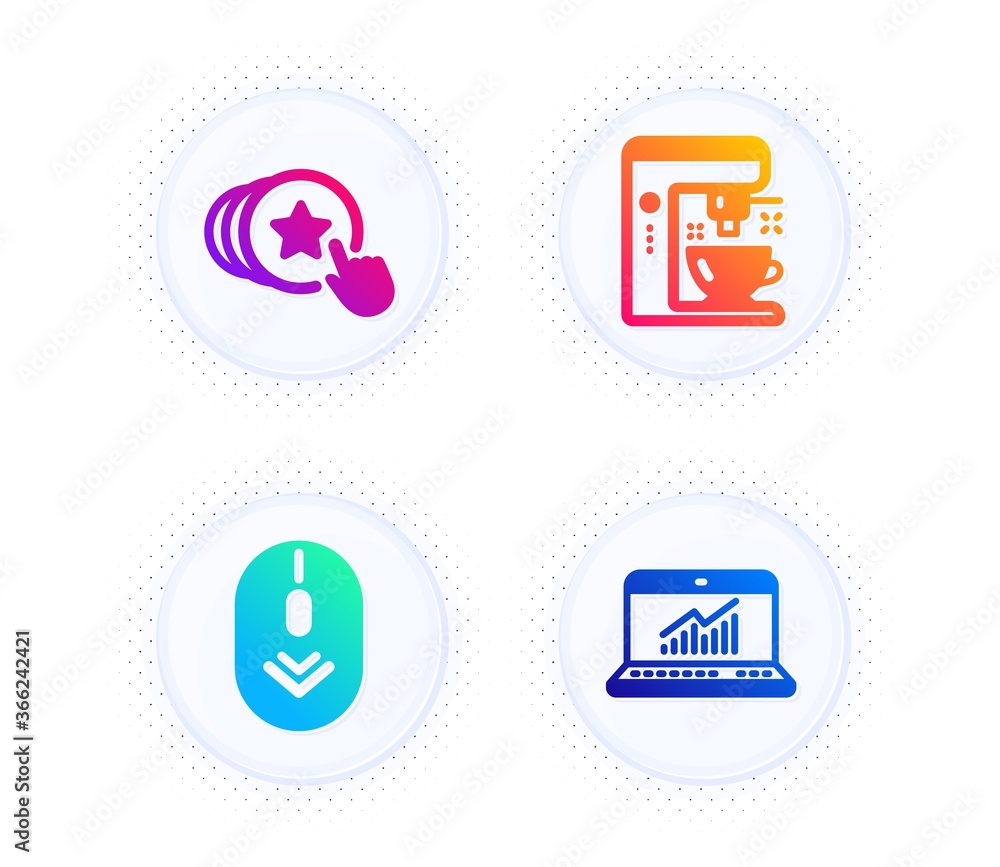 Hold heart, Scroll down and Coffee maker icons simple set. Button with halftone dots. Online statistics sign. Love brand, Mouse swipe, Tea machine. Computer data. Business set. Vector Hold heart, Scroll down and Coffee maker icons simple set. Button with halftone dots. Online statistics sign. Love brand, Mouse swipe, Tea machine. Computer data. Business set. Vector