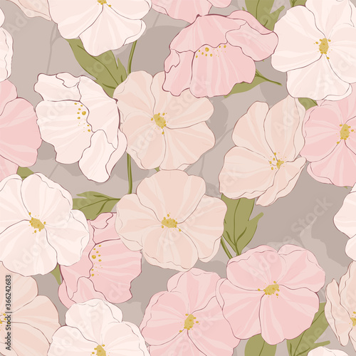 Pink Poppy Watercolor Vector Seamless Pattern. 