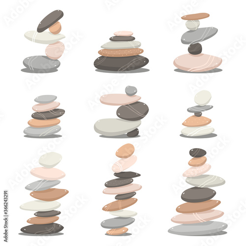 Zen stones vector cartoon set isolated on a white background.