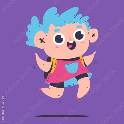 Cute girl jumping vector cartoon kid character illustration isolated on background.
