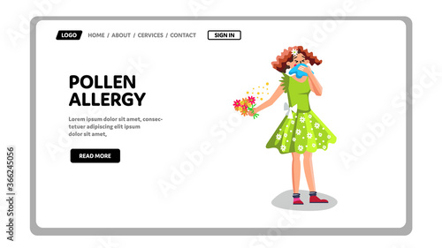 Pollen Allergy Disease Problem Young Woman Vector