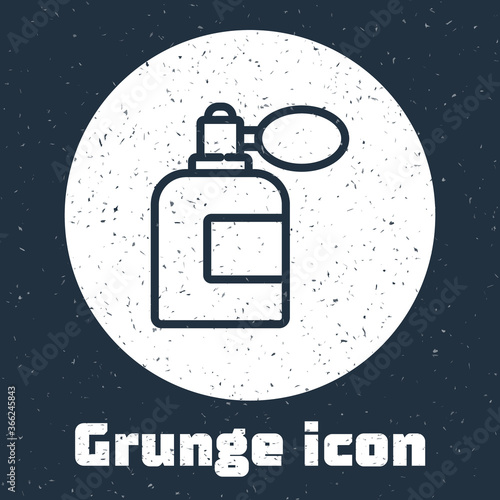 Grunge line Aftershave bottle with atomizer icon isolated on grey background. Cologne spray icon. Male perfume bottle. Monochrome vintage drawing. Vector Illustration.