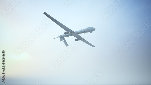 Drone Unmanned Aerial Vehicle Aircraft Flying Low Sunrise Sunset 3d illustration 3d render