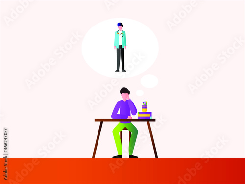 Education dream vector concept: Student dreaming and thinking of becoming a doctor