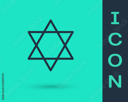 Black line Star of David icon isolated on green background. Jewish religion symbol. Symbol of Israel. Vector Illustration.