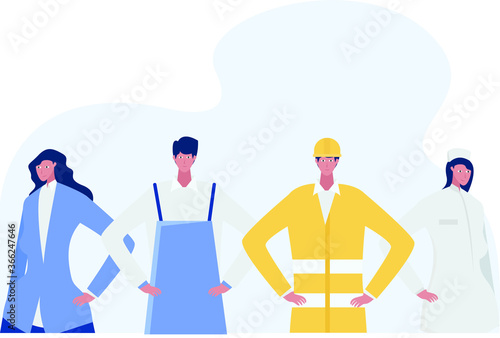 Labor Day vector concept: portrait of workers with various professions standing together