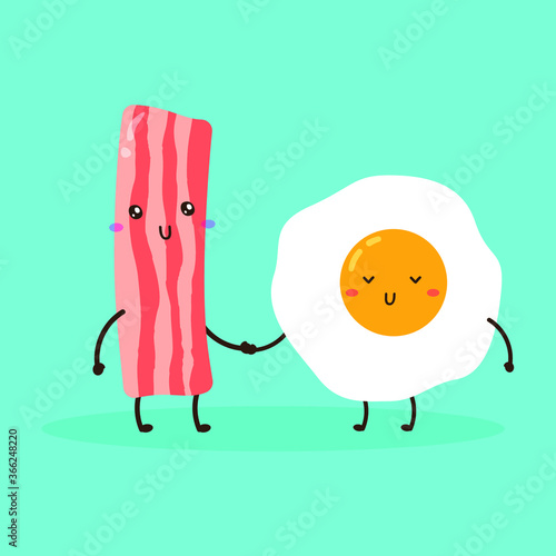 cute happy fried egg and bacon characters vector design