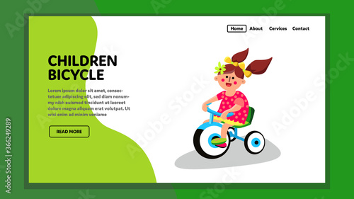 Children Bicycle Tricycle Ride Little Girl Vector