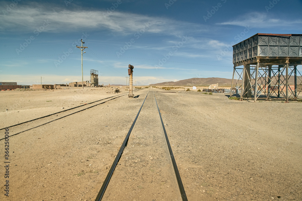 Old railroads at the desert at South of Bolivia.