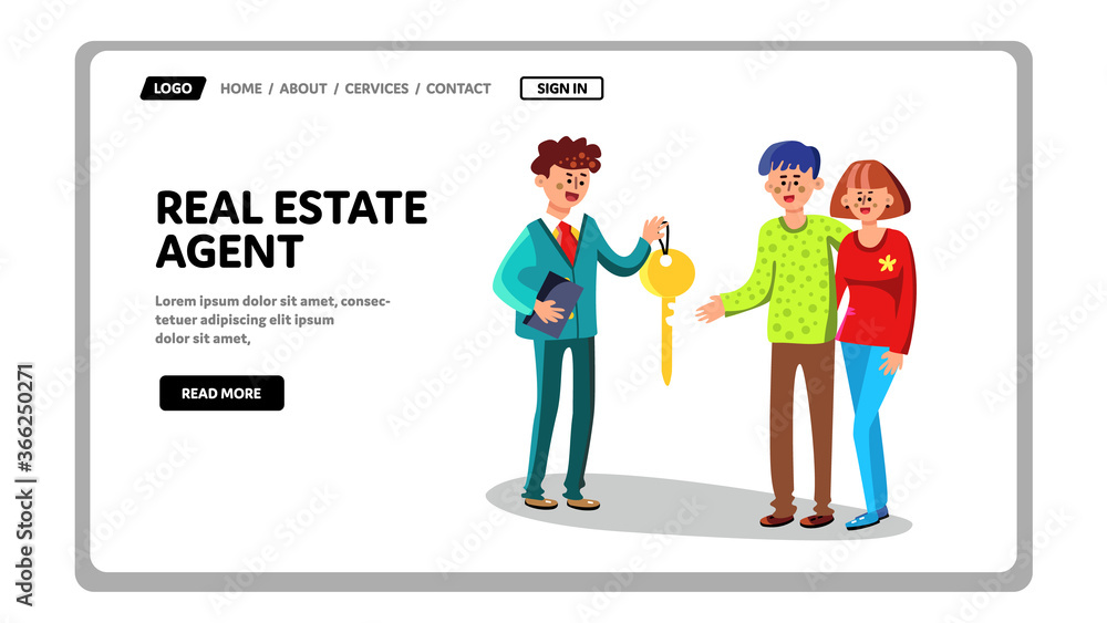 Real Estate Agent Give House Key To Buyers Vector Real Estate Agent Give House Key To Buyers Vector
