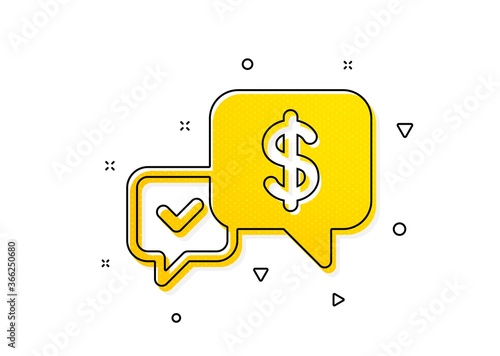 Dollar exchange sign. Payment receive icon. Finance symbol. Yellow circles pattern. Classic payment received icon. Geometric elements. Vector