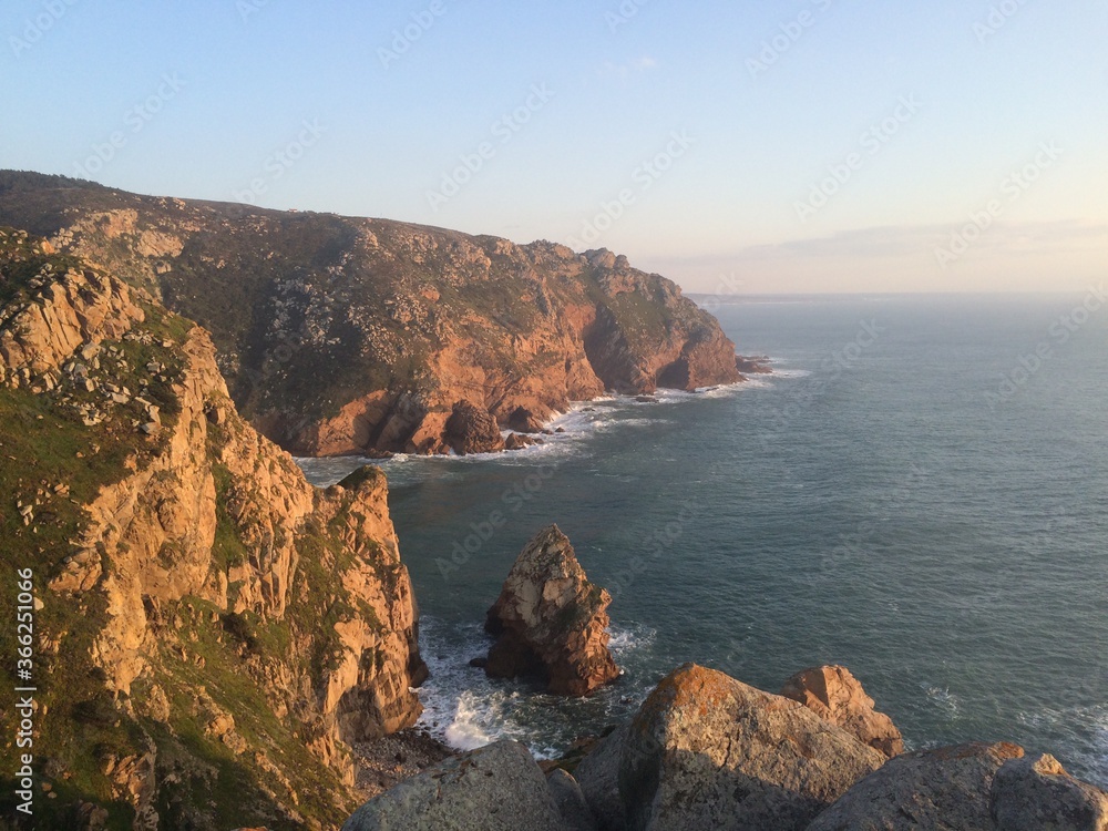 Cliffs over the Atlantic ocean. The westernmost point in the Europe continent. Cabo de Roca, Portugal.