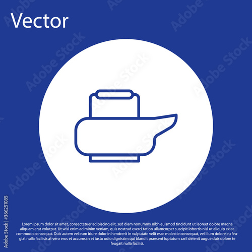 Blue line Bedpan icon isolated on blue background. Toilet for bedridden patients. White circle button. Vector Illustration.