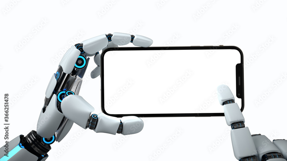 Humanoid Robot Hand Smartphone White Screen Humanoid Robot Hand Smartphone White Screen