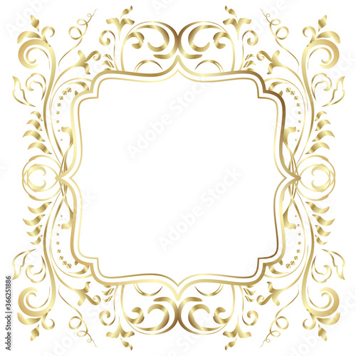 Golden shiny glowing ornate frame isolated over white