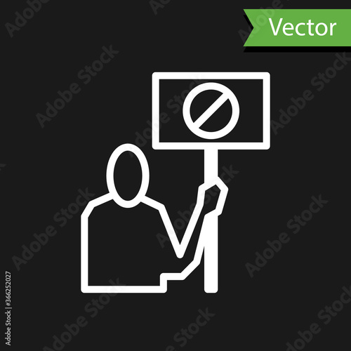 White line Nature saving protest icon isolated on black background. Earth planet protection, environmental issues demonstration. Vector Illustration.