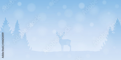 reindeer in snowy winter forest landscape bright banner vector illustration EPS10 © krissikunterbunt