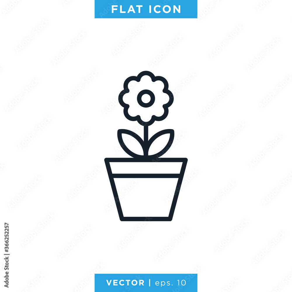 Flower Pot Icon Vector Design Template. Editable Stroke.