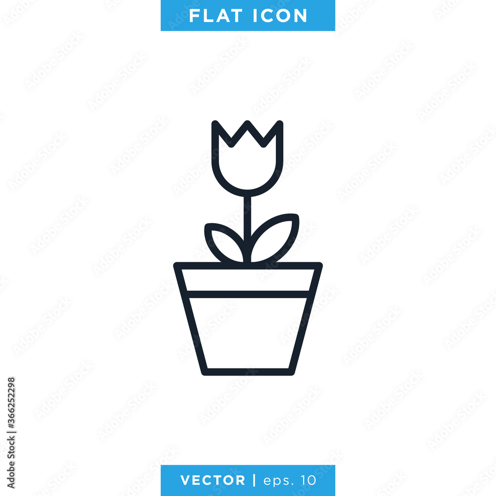 Flower Pot Icon Vector Design Template. Editable Stroke.