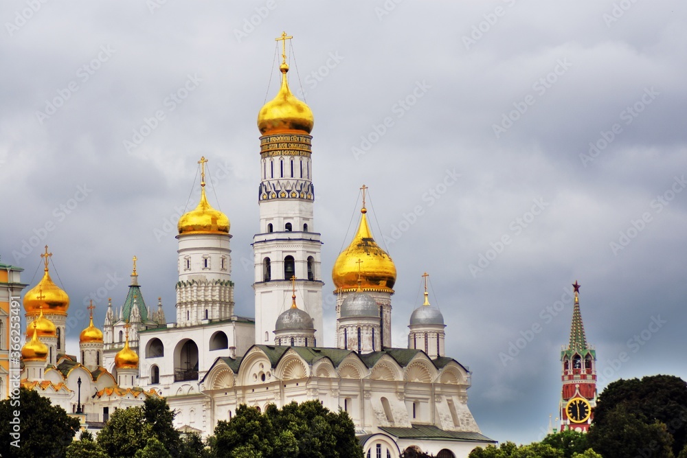 Moscow Kremlin architecture. Blue sky background.	
