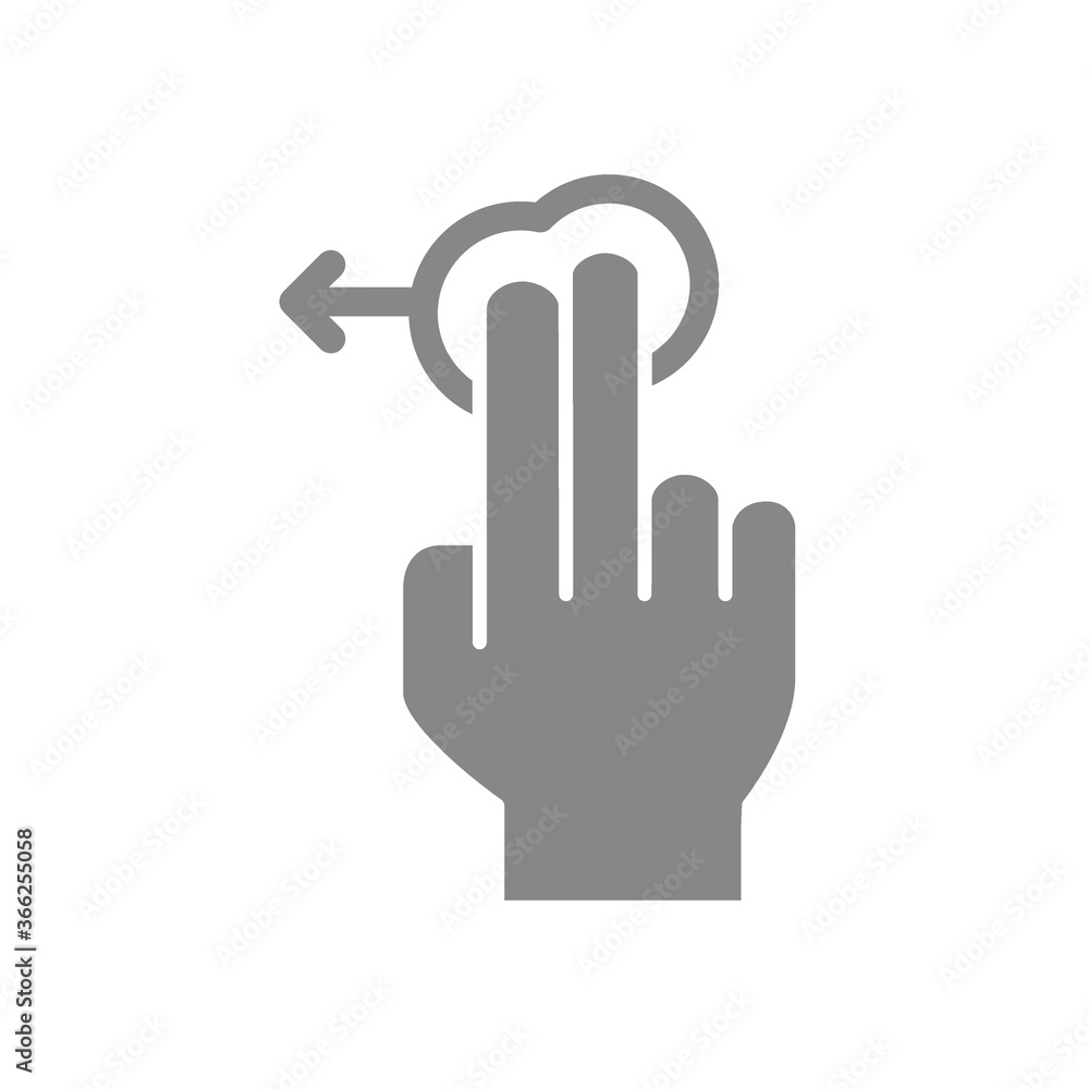 Tap with two fingers and swipe left grey icon. Touch screen hand gesture symbol Tap with two fingers and swipe left grey icon. Touch screen hand gesture symbol
