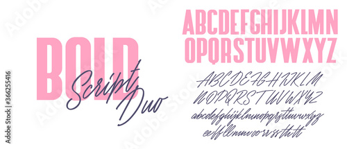Sans and script alphabet duo. Vector font design.
