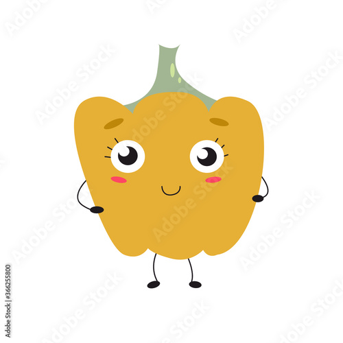 Sweet pepper vegetables. Cartoon character. Vector illustration isolated on white background.