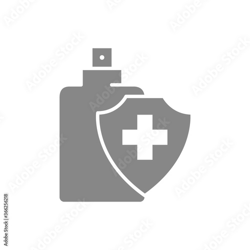 Disinfectant spray grey icon. Cleaning supply, disinfection product, detergent symbol