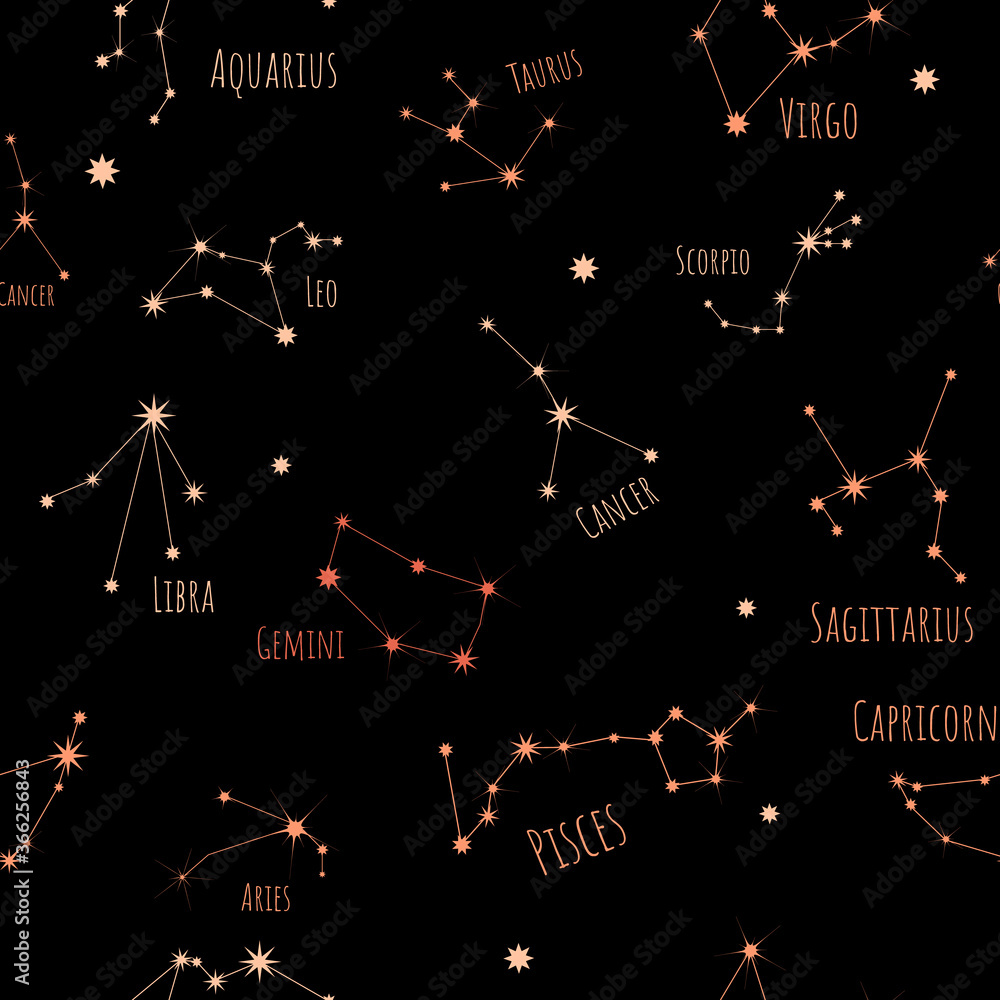Fototapeta premium 12 signs of the zodiac symbols seamless pattern.