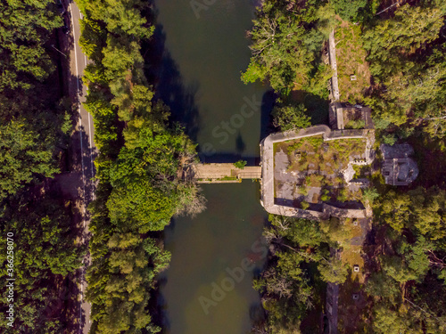 Aerial directly above view of fort Ertbrand in Kapellen, Antwerp, Belgium photo