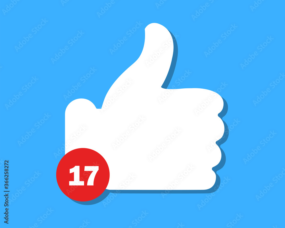 Thumbs up or like. Social net icon. Icon with a new number. Blogging and online messaging idea. Social media services. Vector illustration. Thumbs up or like. Social net icon. Icon with a new number. Blogging and online messaging idea. Social media services. Vector illustration.