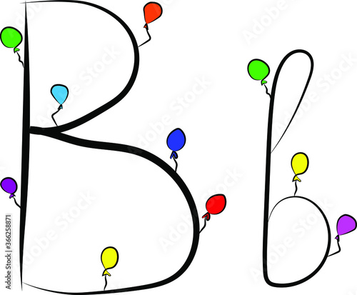 Obraz na płótnie A festive font. Bright colored balloons. Birthday, anniversary, holiday atmosphere. Design of greeting cards and wedding invitations. Uppercase and lowercase Latin letter B in English. Concise design w salonie