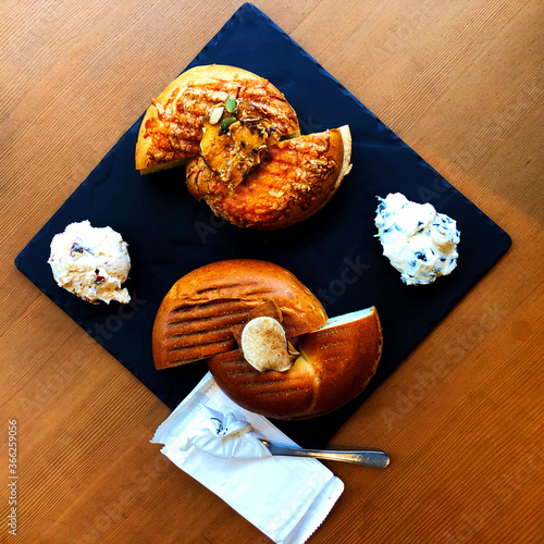 two bagels and cream cheese