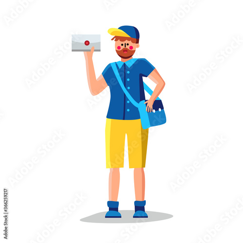 Mail Man With Mailbag Delivering Letter Vector