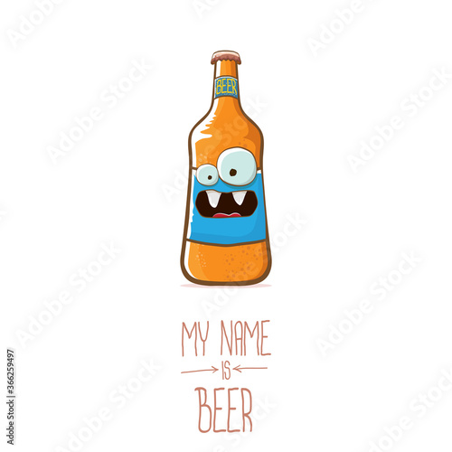 vector cartoon funky beer bottle character isolated on white background.vector beer comic label or poster design template. my name is beer or happy friday concept illustration