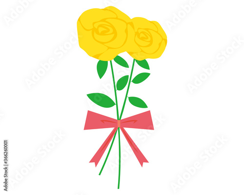 黄色い薔薇をリボンで結んだベクターイラスト