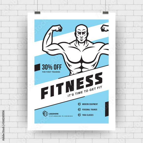 Layout poster template design fitness sport event, tournament flyer modern typography cover vector illustration