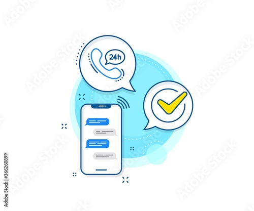 Call support sign. Phone messages complex icon. 24 hour service line icon. Feedback chat symbol. Messenger chat screen banner. 24h service sign. Vector