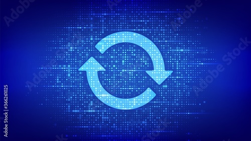 Update Software. Upgrade computer program version concept. Synchronization icons made with binary code. Digital binary data and streaming digital code. Matrix background with digits 1.0. Vector.