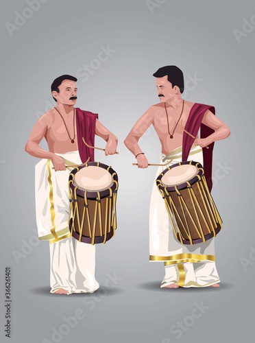 vector illustration of kerala chenda melam performance