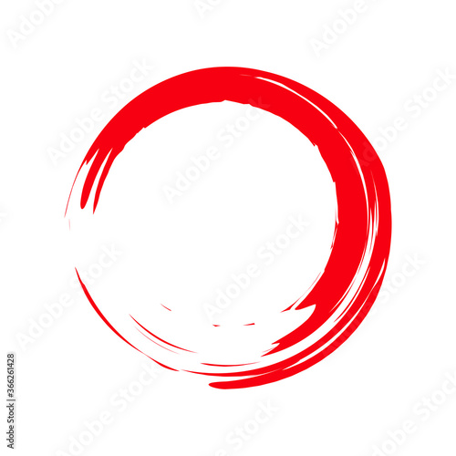 Circle brush stroke vector isolated on white background.Red enso zen circle brush stroke.For round stamp, seal, ink and paintbrush design template.Grunge hand drawn circle shape,vector illustration