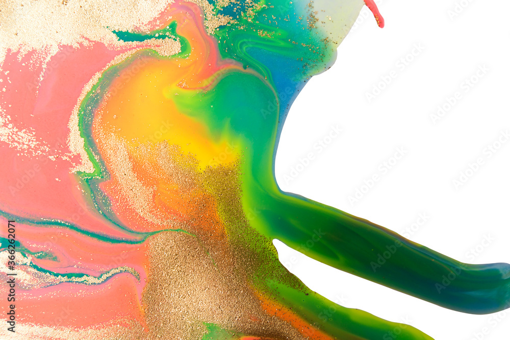 Obraz premium Rainbow abstract gradient pattern. Colorful liquid background with golden glitter. Artwork abstract texture.