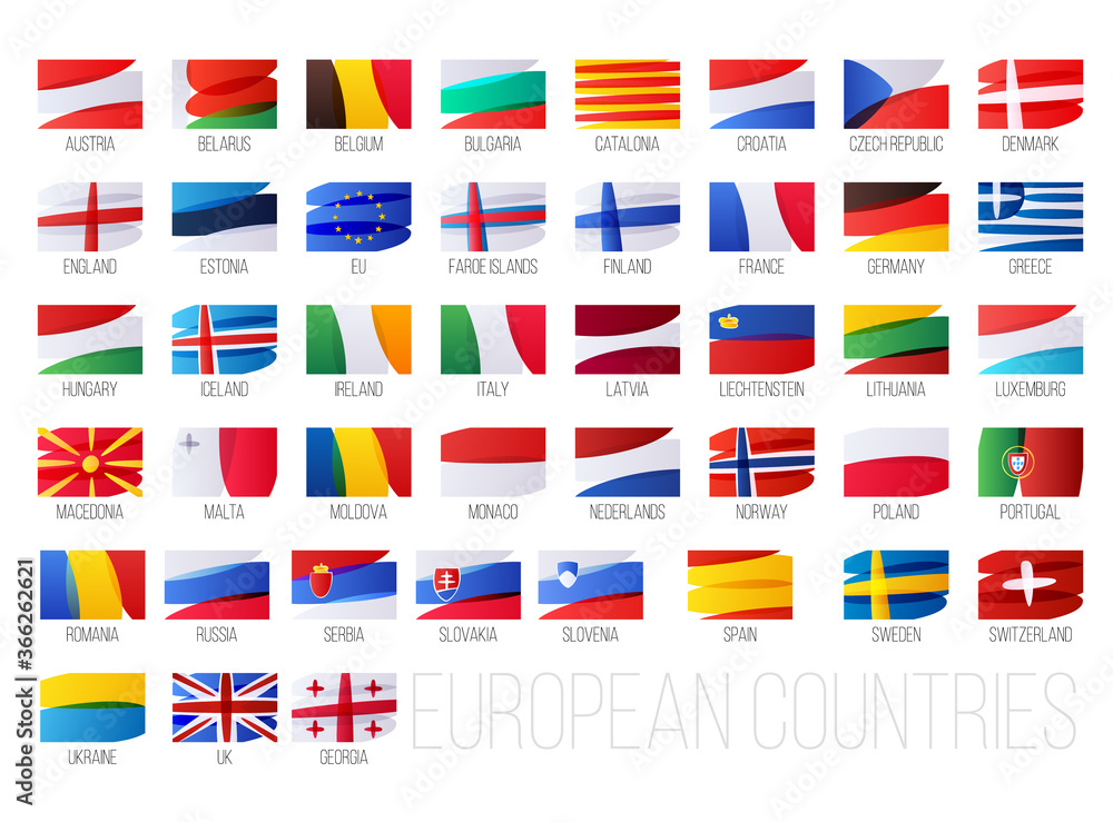European countries flags set. EU and non-EU countries national symbols. European countries flags set. EU and non-EU countries national symbols.