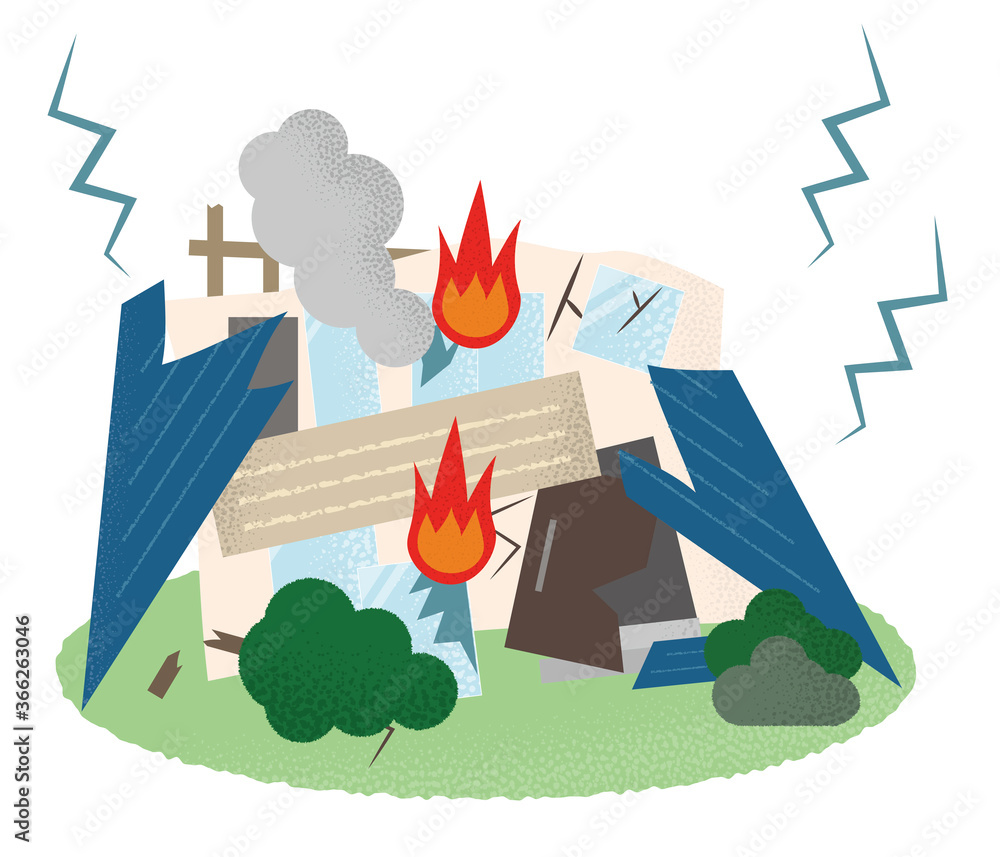 地震の被害に遭う住宅のベクターイラスト Stock Vector Adobe Stock