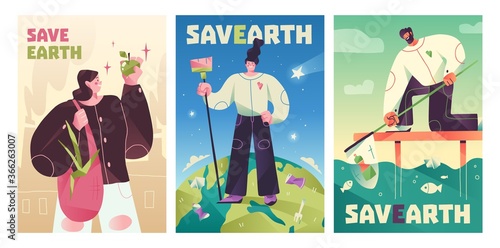 Vector eco illustration for social poster, banner or card on the theme of saving the planet.