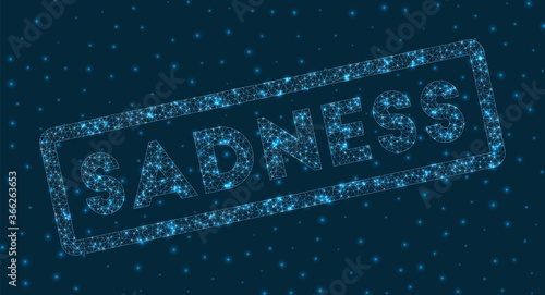 Sadness word in digital style. Glowing geometric sadness badge. Elegant vector illustration.