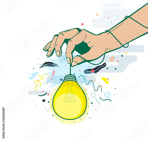 Business background with hand and lamp idea