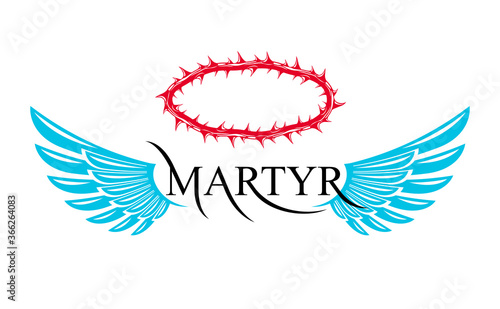Martyr vector concept logo or sign, Christian religion and faith saint person, martyrdom blackthorn thorn wreath crown, Jesus Christ, suffering pain.