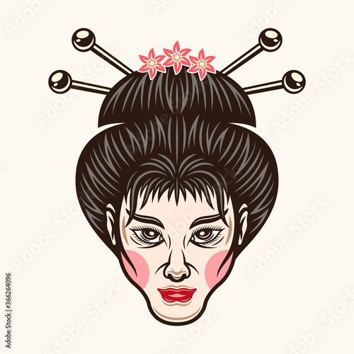 Japanese geisha girl vector colorful illustration