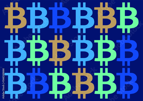 Bitcoin icon pattern vector blue